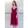 Burgundy Asymmetrical Flutter Party Dress