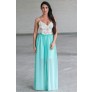 Mint Embroidered Open Back Maxi Dress, Cute Juniors Summer Dress