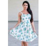 Jade Blue Floral Print Summer Sundress, Cute Juniors A-line Dress