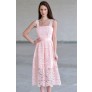 Pink Lace Midi Dress, Cute Pink A-Line Dress