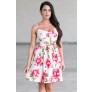 Pink and White Floral Print A-Line Sundress, Cute Summer Dress