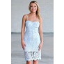 Sky blue lace pencil dress, blue cocktail party dress