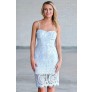 Sky blue lace pencil dress, blue cocktail party dress