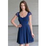 Navy bridesmaid dress, cute navy party dress for juniors