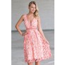 Coral Pink Lace A-Line Dress, Cute Pink Lace Bridesmaid Dress