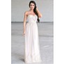 Ivory and Gold Maxi Prom Dress, Cute Formal Dress