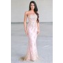 Rose pink and gold maxi prom dress, Formal pink gown