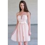 Blush Pink Strapless Lace and Chiffon Dress, Cute Pink Party Dress