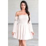 Cute Cream Blush Off the Shoulder Fall Boho Festival Dress