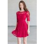 Burgundy Red Lace Holiday Party Dress