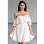 Cream Off Shoulder Ruffle Dress Online, Cute Summer Dress