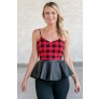 Red and Black Plaid Fall Peplum Top