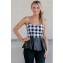 Black and White Plaid Peplum Top