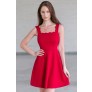 Red Scalloped A-Line Party Dress, Cute Red Holiday Dress