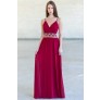 Burgundy Red Maxi Embellished Bridesmaid Dress
