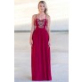 Red and Gold Maxi Formal Prom Bridesmaid Dress