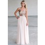 Cream and Gold Sequin Maxi Dress, Cute Sequin Formal Prom Dress