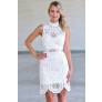 White Lace High Neck Lace Dress, Cute White Rehearsal Dinner Dress, Bridal Shower Dress