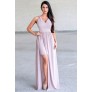 Beige Maxi Prom Formal Bridesmaid Dress