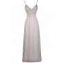 Beige Lace Sequin Maxi Dress, Cute Formal Prom Dress