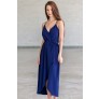 Navy High Low Wrap Dress, Cute Navy Blue Cocktail Party Dress