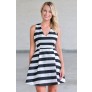 black and white stripe party dress, cute A-line dress 