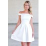 Off White Off the Shoulder Party Dress, Rehearsal Dinner Dress