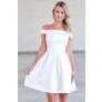 Off White Off the Shoulder Party Dress, Rehearsal Dinner Dress