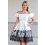 Black and White Lace Trim Party Dress, Cute A-Line Summer Dress