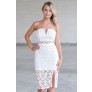 Cute White lace Strapless Midi Dress