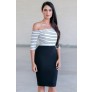 black and white stripe off the shoulder pencil dress, cute cocktail dress