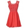 Bright Red Crochet Lace A-Line Party Dress, Red Crochet Lace Summer Dress, Red Lace Bridesmaid Dress