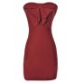 Burgundy Wine Fitted Cocktail Bow Front Pencil Dress, Burgundy Red Wine Strapless Bow Front Party Dress