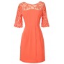 Orange Coral Crochet Lace Sheath Dress, Cute Orange Coral Summer Dress, Cute Juniors Crochet Lace Sheath Dress