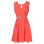 Cute Coral Chiffon Studded Dress, Cute Juniors Coral Chiffon Dress, Cute Coral Summer Dress