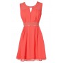Cute Coral Chiffon Studded Dress, Cute Juniors Coral Chiffon Dress, Cute Coral Summer Dress