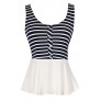 Navy and White Stripe Peplum Top, Navy and White Nautical Style Top, Stripe Casual Summer Top