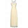 Beige Embellished Maxi Dress, Cute Ivory Beaded Prom Maxi Dress, Formal Beige Embellished Dress