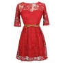 Red Lace Dress, Cute Red Dress, Belted Red Lace Dress, Red Lace Holiday Dress, Cute Holiday Dress, Red Lace A-Line Dress