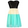 Cute Colorblock Dress, Black and Teal Colorblock Dress, Colorblock Strapless Dress, Teal and Black Summer Dress, Cute Colorblock Party Dress, Teal Ivory and Black Dress