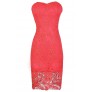 Crochet Lace Strapless Dress, Coral Crochet Lace Dress, Cute Coral Dress, Coral Lace Dress, Coral Crochet Lace Pencil Dress, Coral Summer Dress, Coral Strapless Dress, Coral Strapless Lace Dress