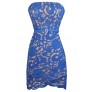 Blue Lace Dress, Cute Blue Dress, Crossover Hem Dress, Blue Strapless Lace Dress, Blue Lace Cocktail Dress, Blue Lace Party Dress