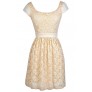 Beige Lace Dress, Beige Lace Capsleeve Dress, Cute Beige Dress, Beige Lace Party Dress, Beige Lace A-Line Dress