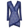 Blue Lace Dress, Longsleeve Lace Dress, Royal Blue Lace Dress, Blue Lace Crossover Hem Dress, Cute Blue Dress, Blue Bodycon Dress, Lace Bodycon Dress