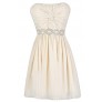 Cute Beige Dress, Cute Cream Dress, Beige Strapless Dress, Twisted Chiffon Dress, Beige Lace and Chiffon Dress, Cute Rehearsal Dinner Dress, Cute Bridal Shower Dress, Beige Chiffon Party Dress