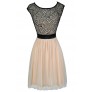 Black and Beige Lace Dress, Black and Beige Tulle and Lace Dress, Black and Beige A-Line Dress, Black and Beige Party Dress