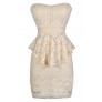 Beige Lace Peplum Dress, Beige Lace Strapless Peplum Pencil Dress, Cute Beige Lace Dress, Beige Lace Party Dress, Beige Lace Cocktail Dress, Strapless Beige Lace Party Dress