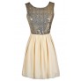 Cream and Gold Sequin Dress, Cream and Gold Sequin A-Line Dress, Cream and Gold Sequin Party Dress, Cream and Gold Sequin Cocktail Dress, Ivory and Gold Sequin Dress, Ivory and Gold Sequin Party Dress