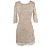 Beige Lace Dress, Beige Lace Cocktail Dress, Beige Lace Party Dress, Beige Lace Three Quarter Sleeve Dress