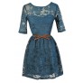 Teal Lace Dress, Teal Lace Party Dress, Belted Teal Lace Dress, Teal Lace A-Line Dress